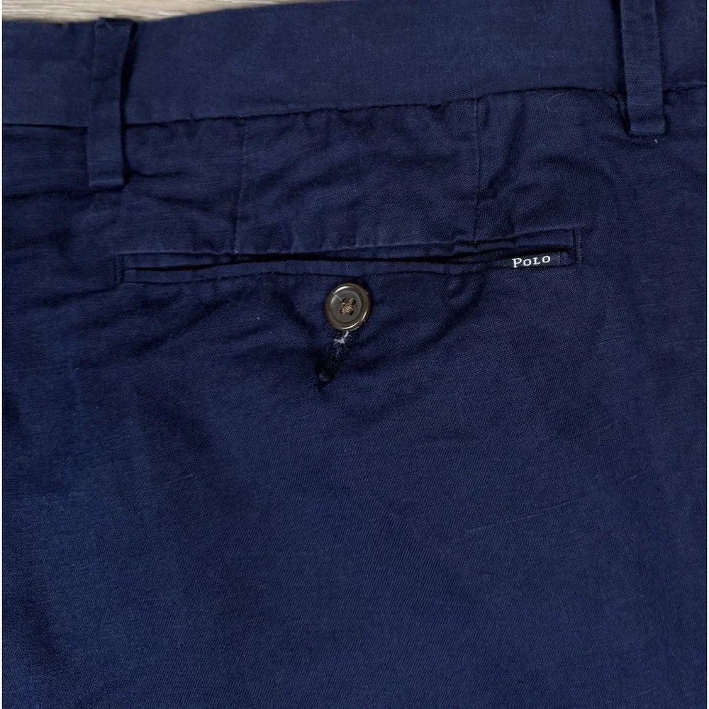 Polo Ralph Lauren Men's Straight Fit Linen Blend Pants 34x30 Navy Blue Chino